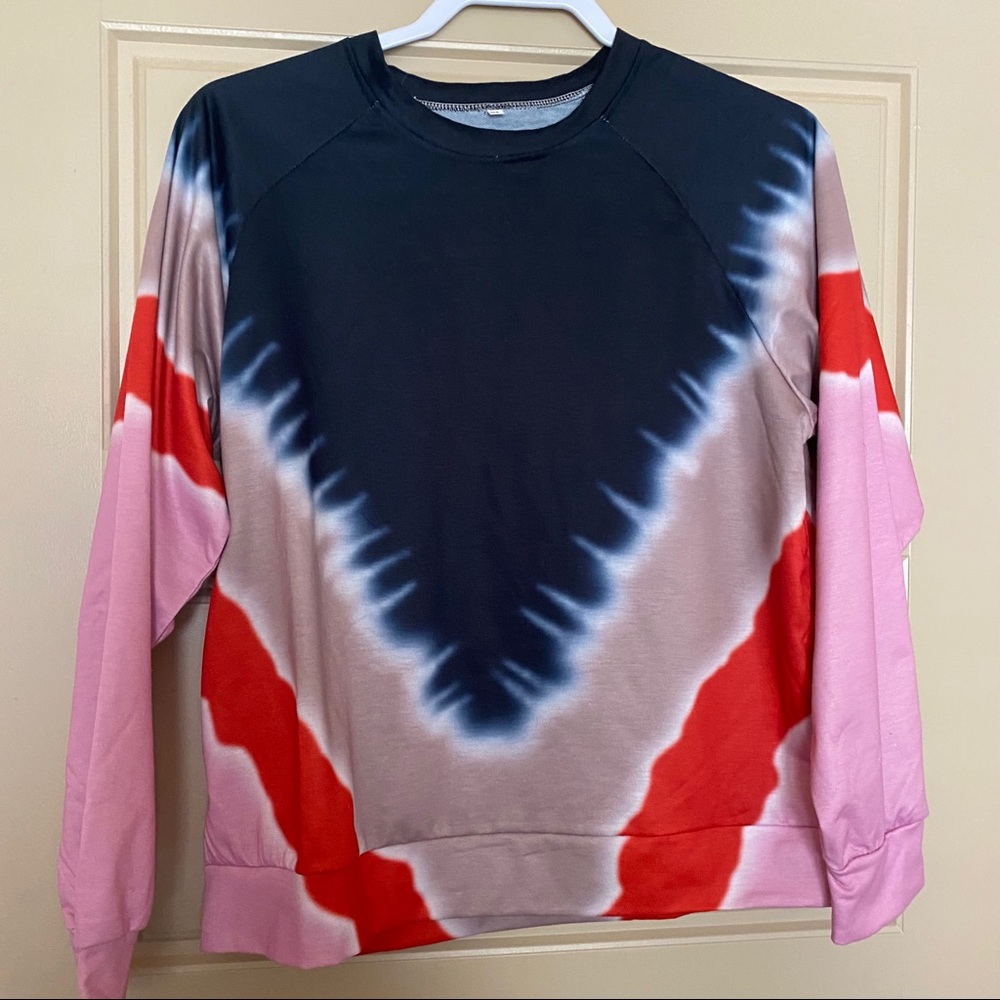 Tye dye look cropped long sleeve sweatshirt, XL